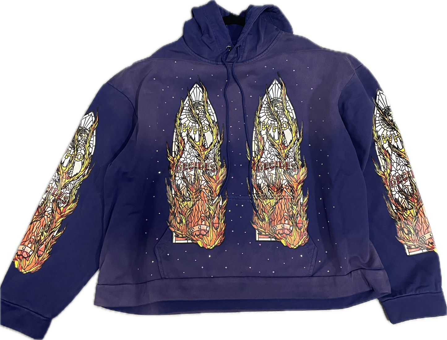 WHO DECIDES WAR
INDIGO FLAME GLASS HOODIE
