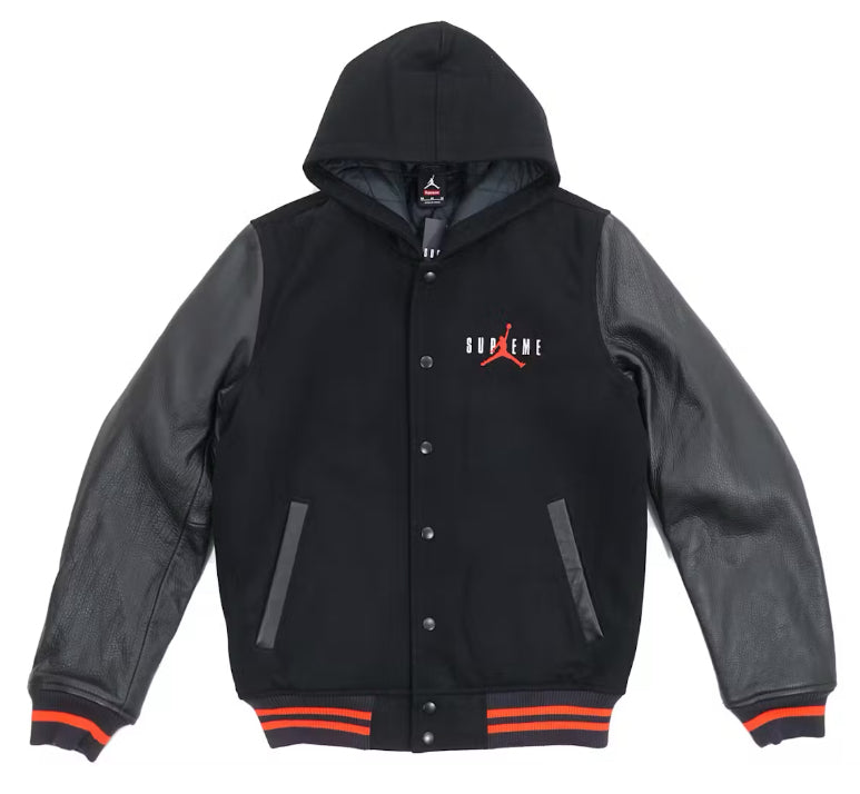 Supreme x Jordan Brand Hooded Lambskin Varisty Jacket