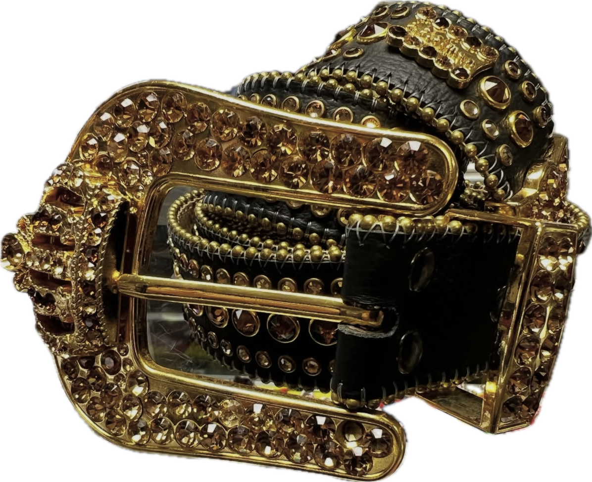 B.B Simon Fully Iced Crown Buckle Belt