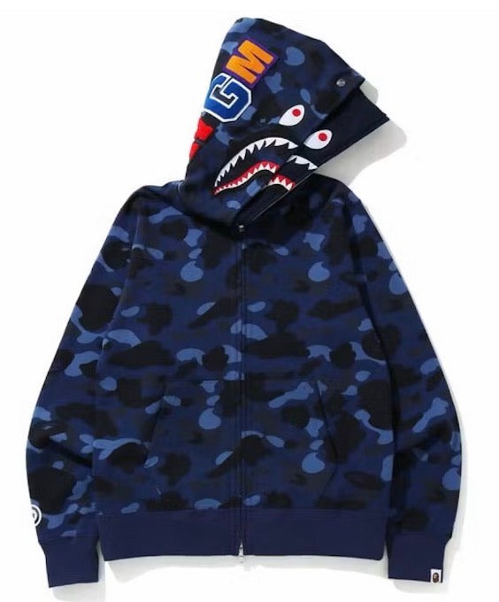 A Bathing Ape Bape Blue Color Camo Double Shark Hoodie