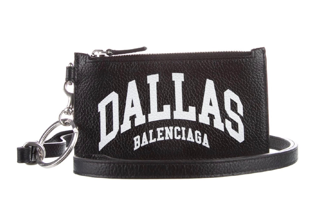 Balenciaga Dallas Leather Wallet Lanyard Card Holder
