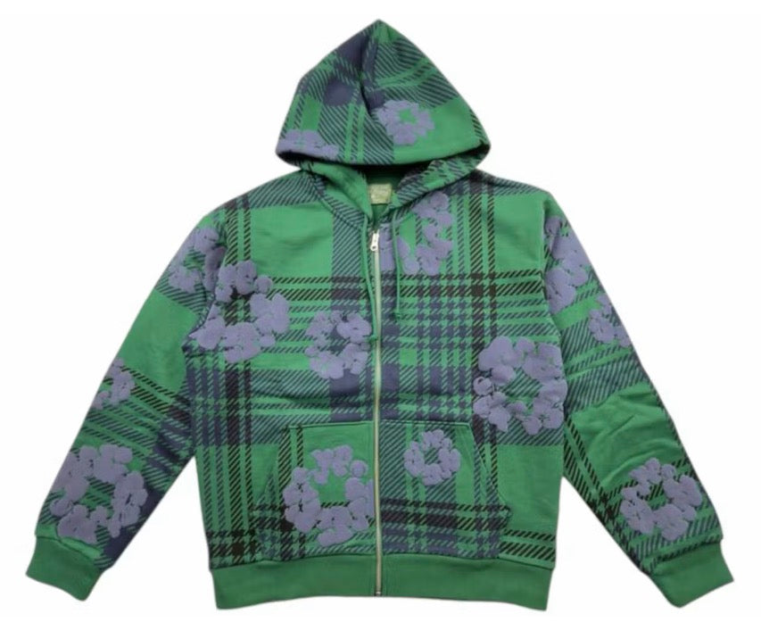 Denim Tears Cotton Wreath Plaid Zip-Up Hoodie