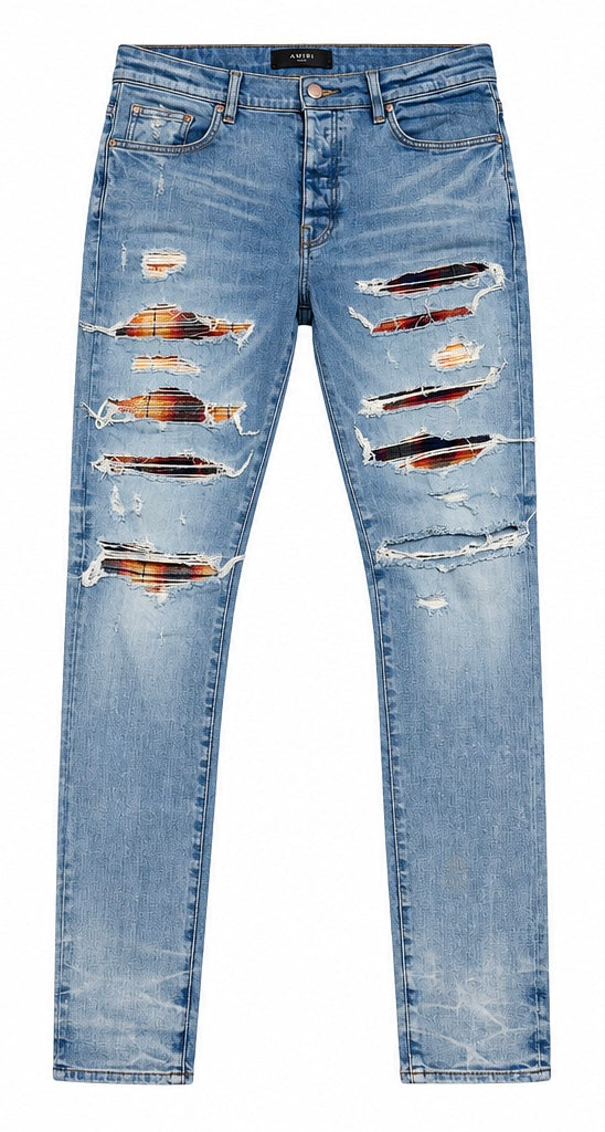 Amiri MX1 Plaid Repair Jeans