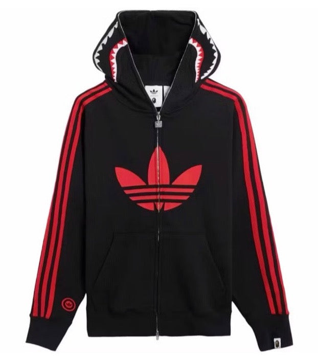 A Bathing Ape Bape x Adidas Shark Fleece Full Zip Hoodie Black Red