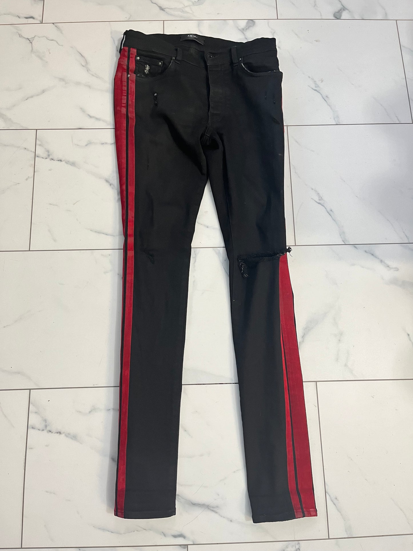 AMIRI Black/Red Pinstriped Denims