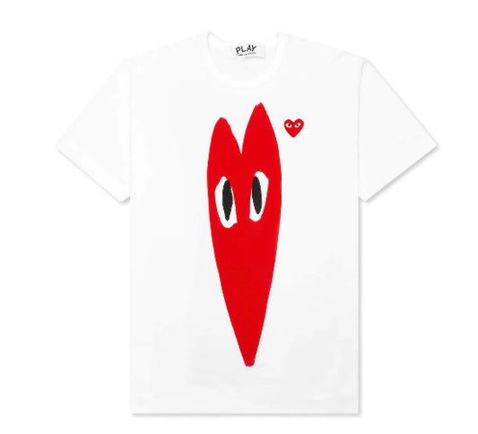CDG "Play Red Emblem Long Heart" Tee White