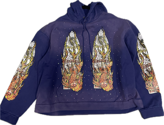 WHO DECIDES WAR
INDIGO FLAME GLASS HOODIE