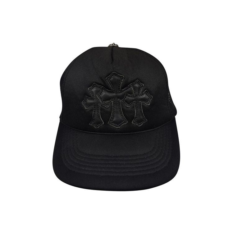 Chrome Hearts Cemetery Triple Cross Leather Patch Trucker Hat Black