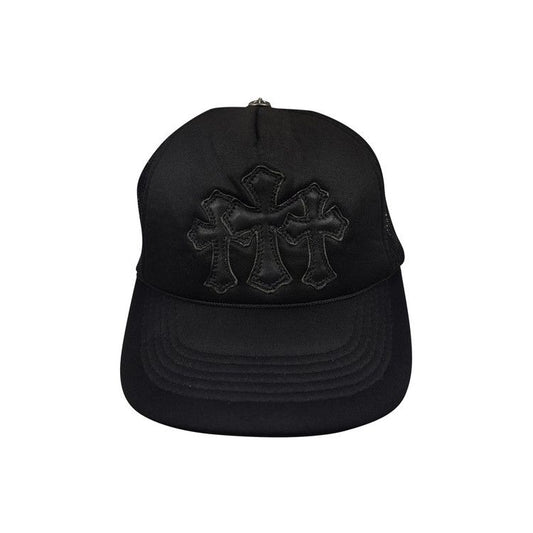 Chrome Hearts Cemetery Triple Cross Leather Patch Trucker Hat Black