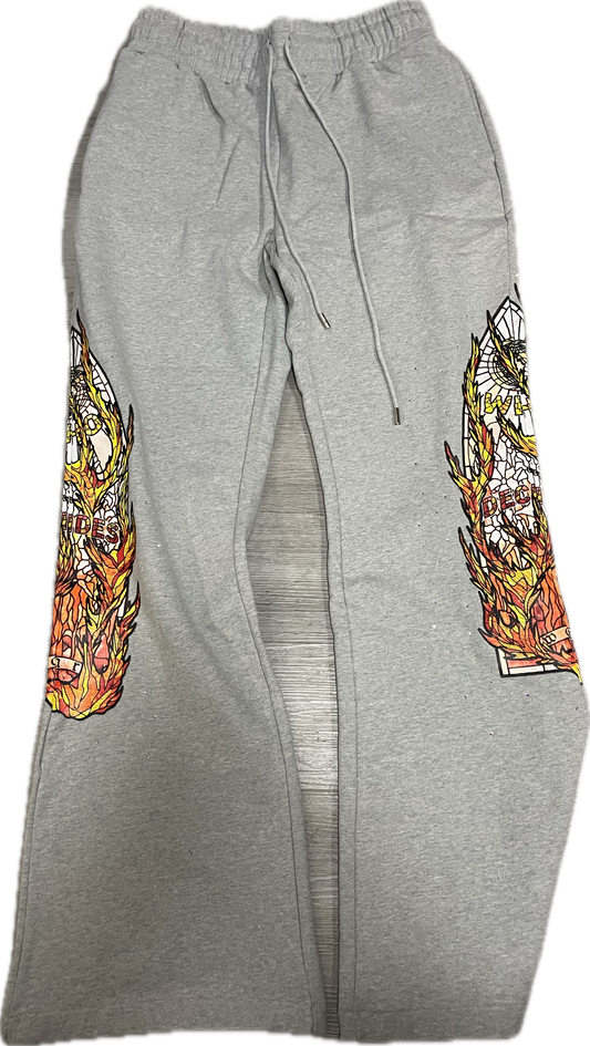 VINTAGE GREY Who Decides War FLAME GLASS SWEATPANT