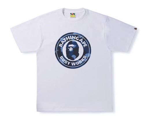 A Bathing Ape Color Camo Busy Works Tee - White/Navy