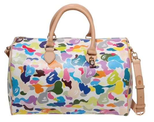 A Bathing Ape Boston Leather Bag Multi Camo