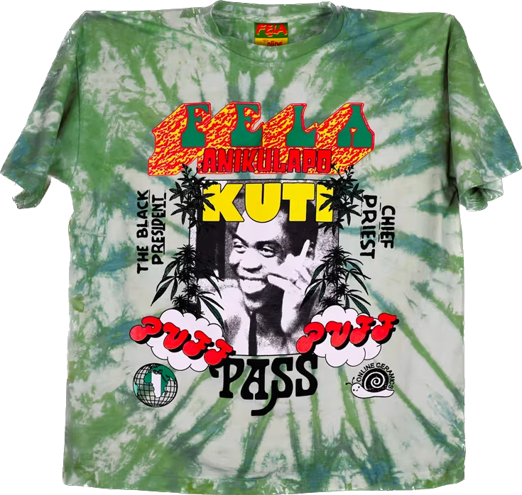 Online Ceramics Fela Kuti Weed Tee Tie Dye Green