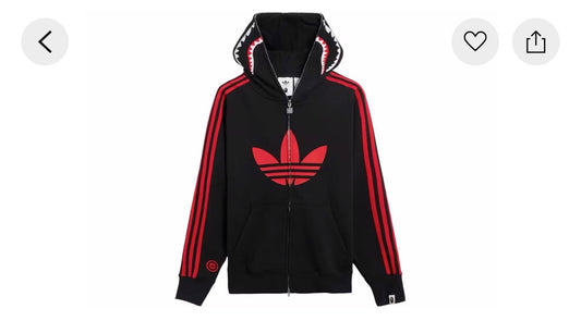 BAPE x Adidas Shark Fleece Full Zip Hoodie
Black