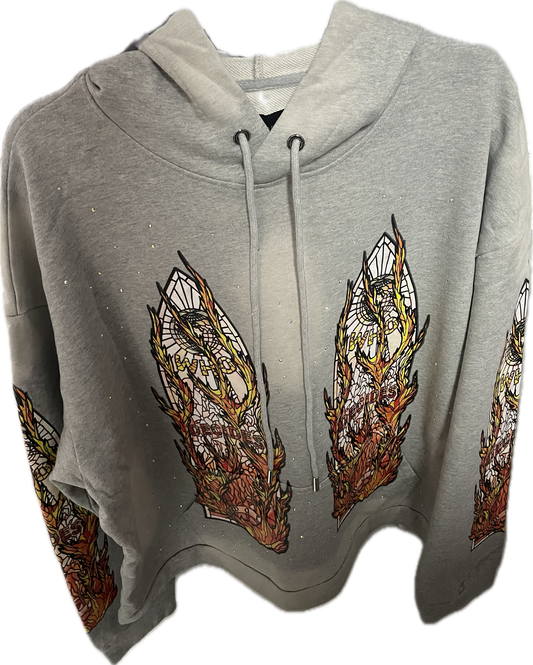 WHO DECIDES WAR GRAY FLAMES GLASS HOODIE