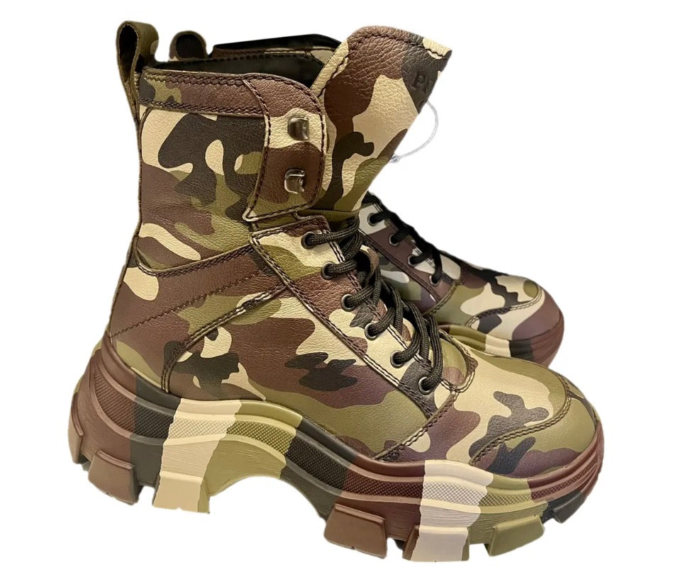 Prada Camouflage Print Combat Boots