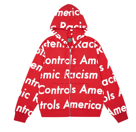 Denim Tears “Systemic Racism Controls America” Zip Up Hoodie Red