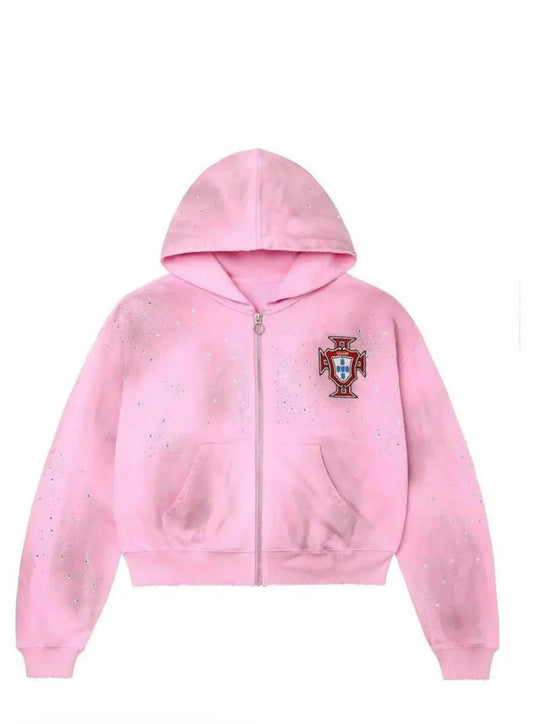VALE HOODIE PINK RHINESTONE ZIP UP