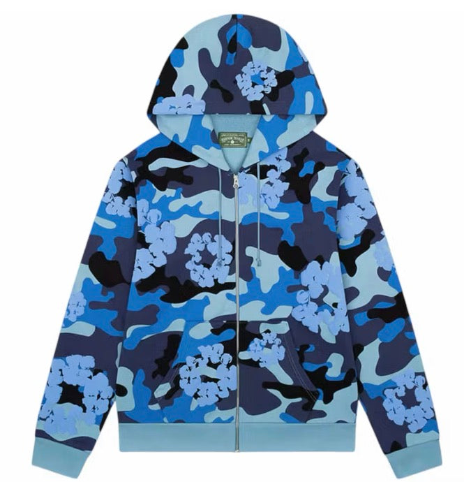 Denim Tears Blue Camo Cotton Wreath Zip-Up Sweatshirt