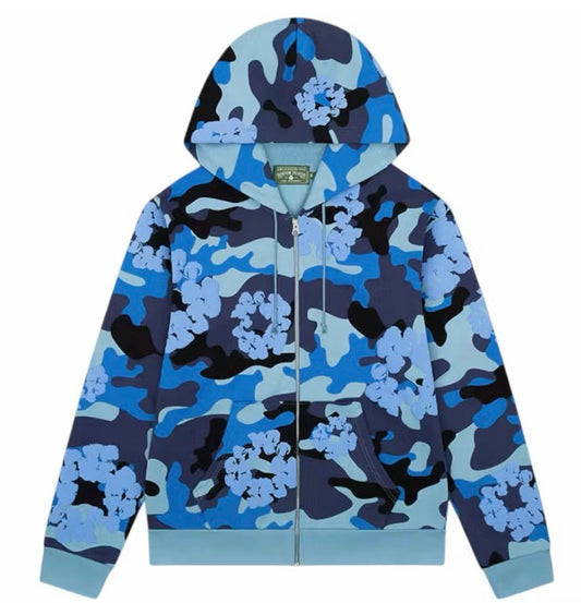 Denim Tears Blue Camo Cotton Wreath Zip-Up Sweatshirt