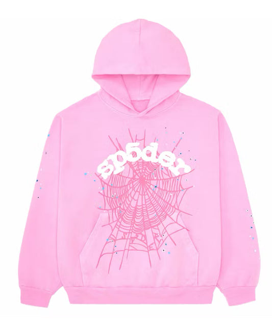 Sp5der OG Web Logo Hoodie Pink