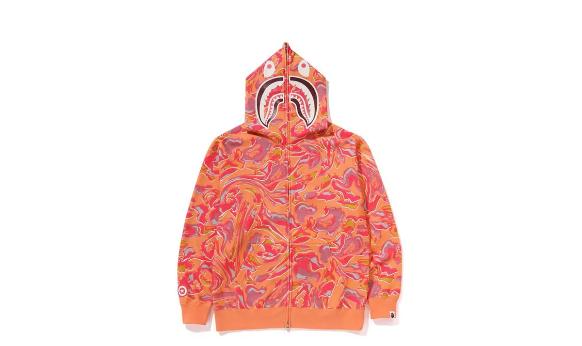 A Bathing Ape Bape Marbling Camo Shark Full Zip Hoodie - Orange