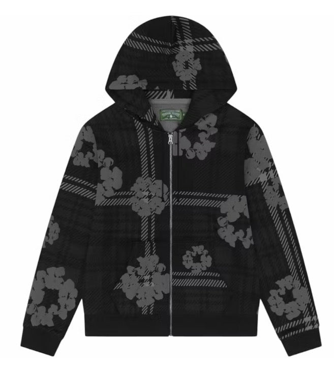Denim Tears Black Plaid Cotton Wreath Zip-Up Hoodie