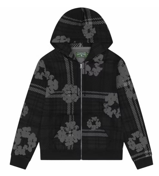Denim Tears Black Plaid Cotton Wreath Zip-Up Hoodie