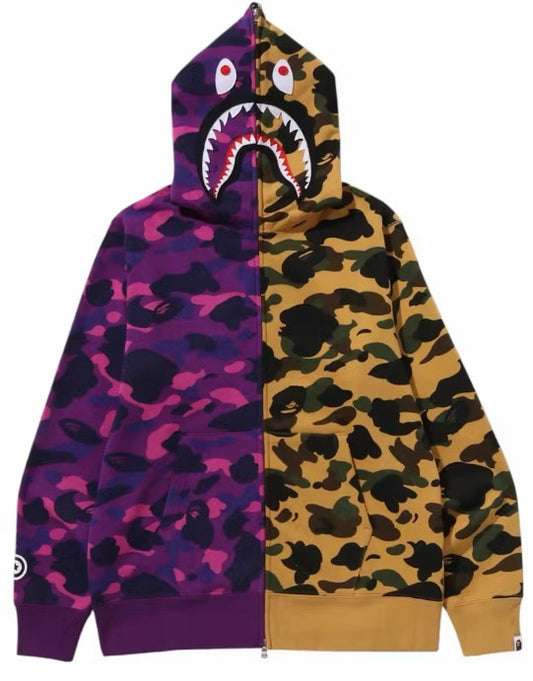 A Bathing Ape Split Shark Purple Camo Full-Zip Hoodie