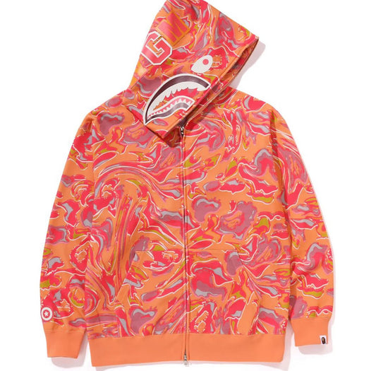 A Bathing Ape Full Zip “Marbling Camo” Shark Hoodie