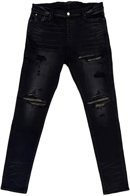 Amiri MX1 Black Camo Patch Denim