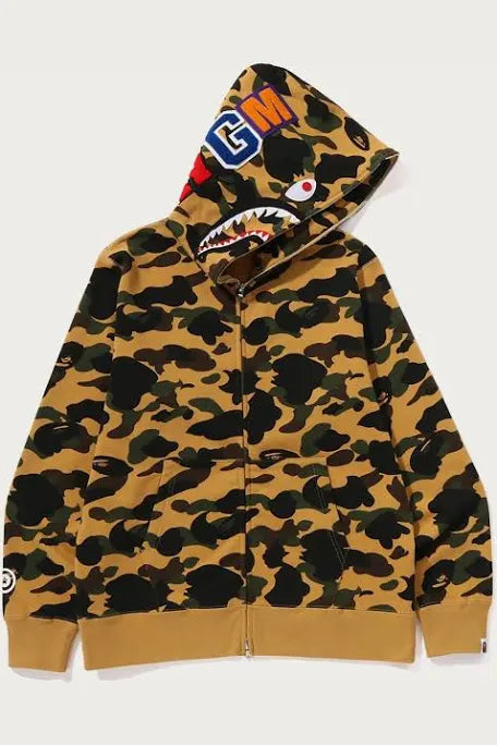 A Bathing Ape Bape 1st Camo Yellow WGM Shark Full-Zip Hoodie