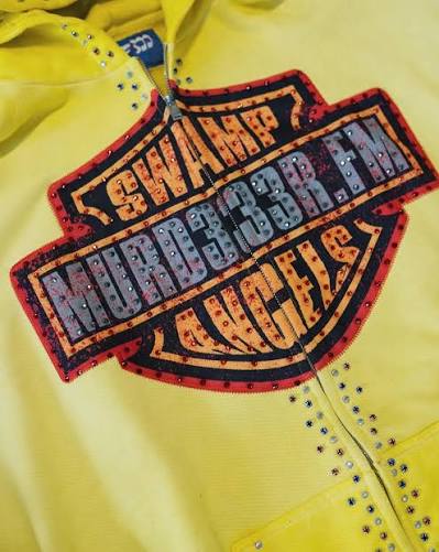 Murd333r.FM “Chop333r” Rhinestone Zip-Up Hoodie Orange