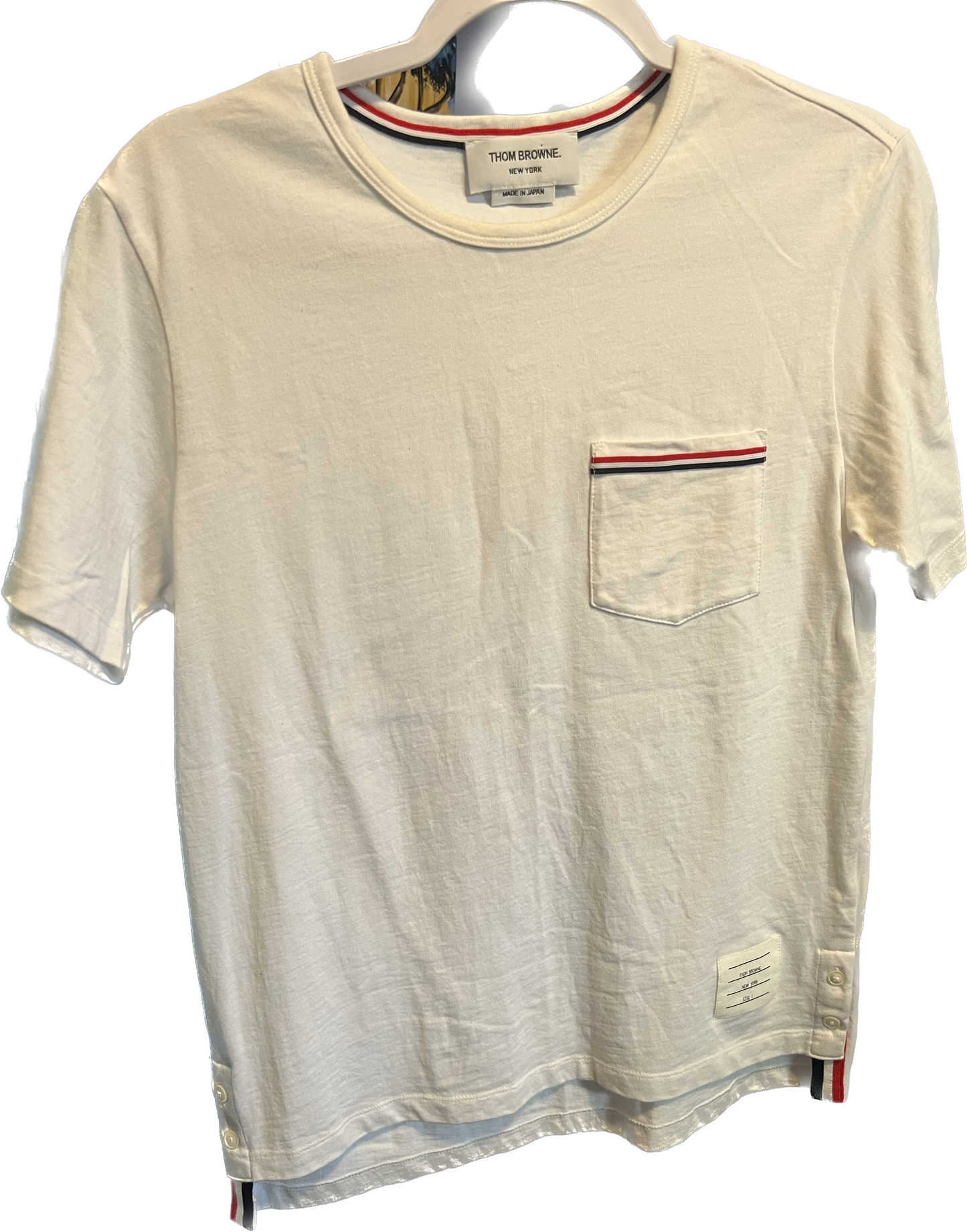 Thom Browne White Stripe Logo Pocket Tee