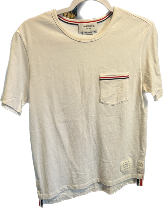 Thom Browne White Stripe Logo Pocket Tee