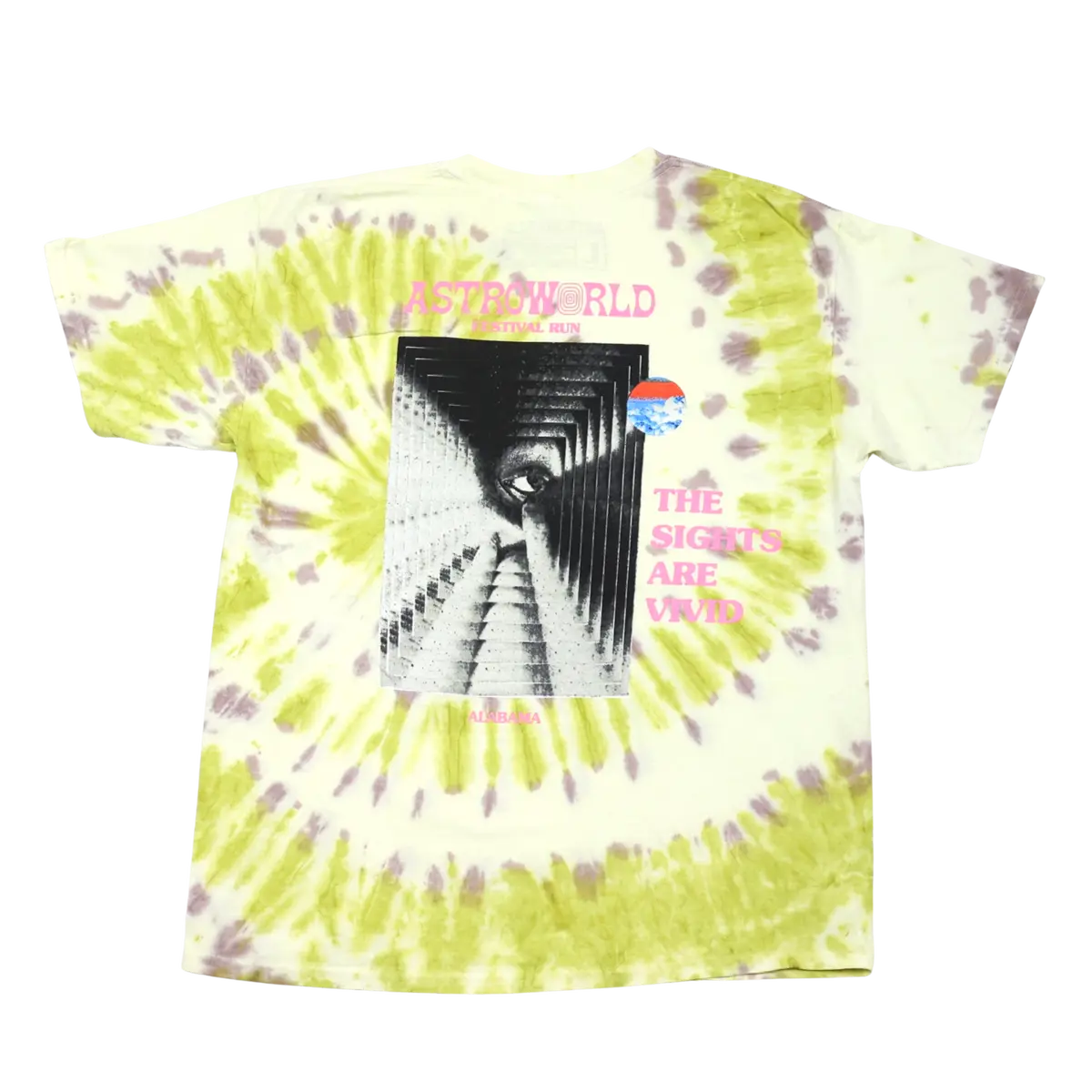 Travis Scott Astroworld “Festival Run Alabama” Tee Yellow Tie Dye