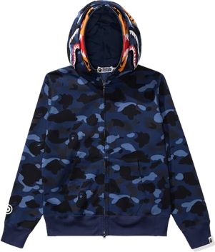 Bape A Bathing Ape Color Camo Tiger Shark Wide Full Zip Double Navy