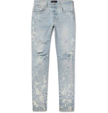 AMIRI Thrasher Minus Skinny Fit Paint Splattered Distressed Stretch Denim Jeans Blue